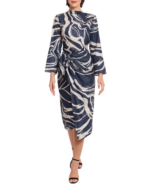 DONNA MORGAN FOR MAGGY Tie Waist High Neck Long Sleeve Midi Dress in