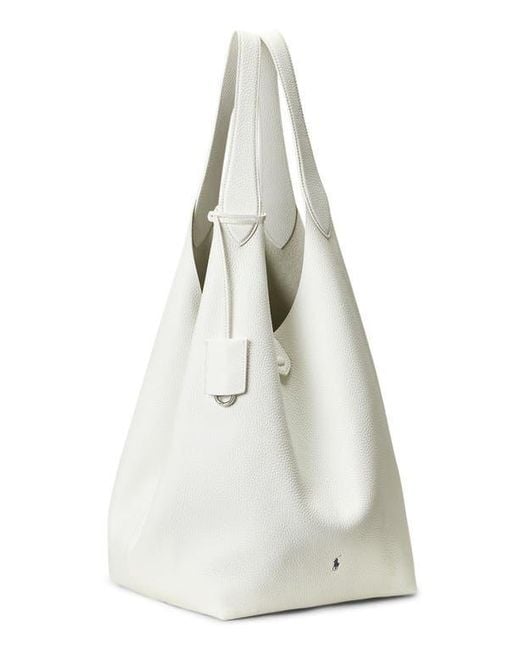 Polo Ralph Lauren White Shiny Drum Pebble Leather Tote