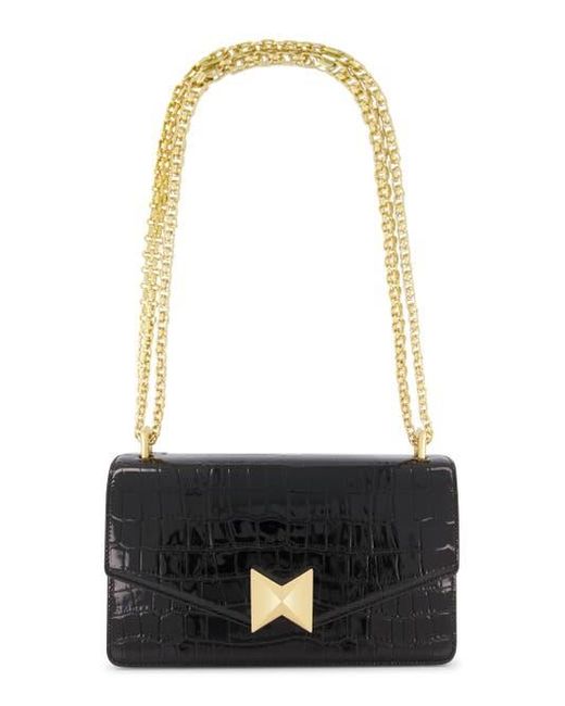 Mac Duggal Black Plated Hardware Crocodile Leather Shoulder Bag