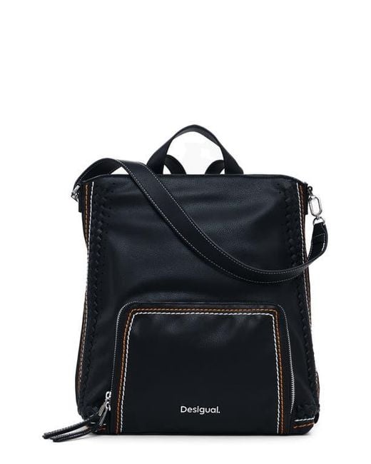 Desigual Blue Medium Decorative Stitch Faux Leather Backpack