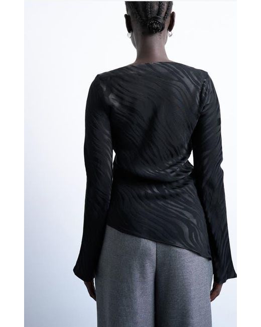 TOPSHOP Black Slash Neck Long Sleeve Top