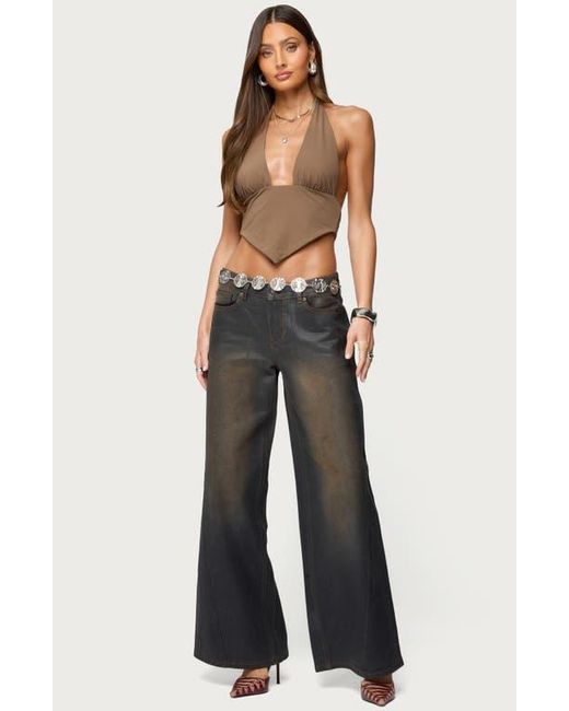 Edikted Black Open Back Triangle Halter Top