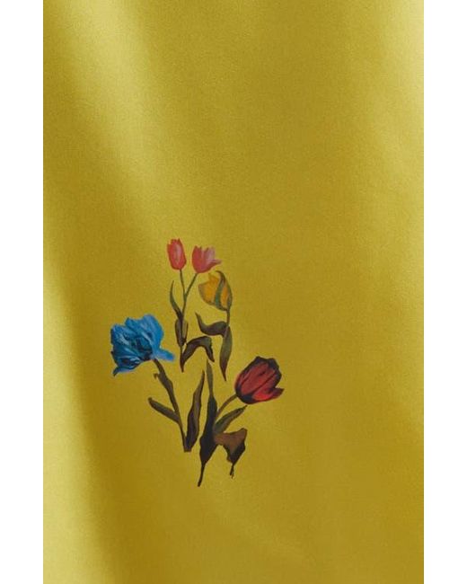 Marni Yellow Tulip Print Pleated Silk Twill Midi Skirt