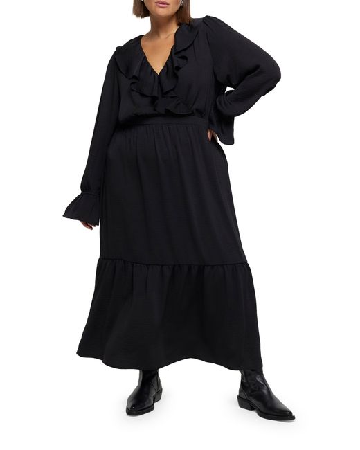 River Island Black Frill Long Sleeve Maxi Dress