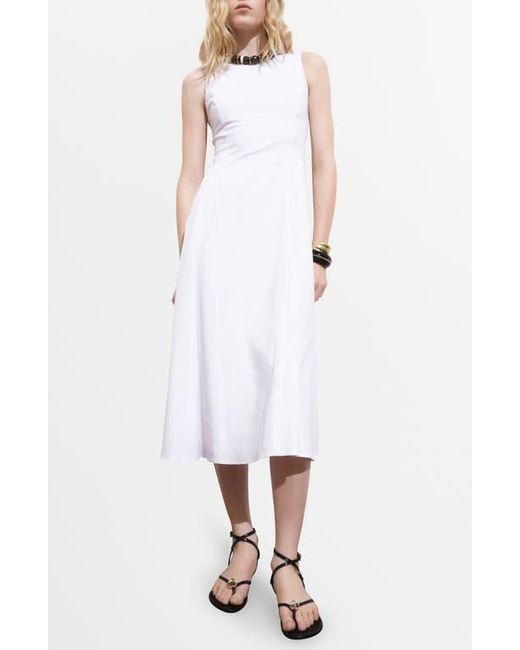 Mango White Sleeveless A-Line Midi Dress
