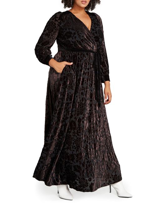 ModCloth Black Long Sleeve Burnout Velvet Maxi Dress