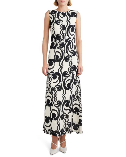 Dries Van Noten White Swirl Print Paneled Sleeveless Dress