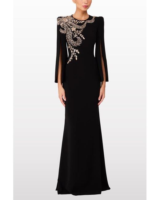 Jenny Packham Precious Floral-Embellished Slit-Sleeve Maxi Dress in Black |  Lyst
