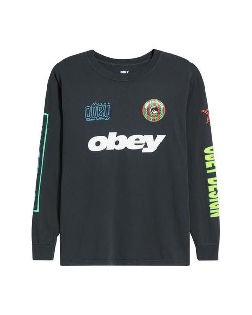Obey Blue Mega Global Mania Graphic Long Sleeve T-Shirt for men