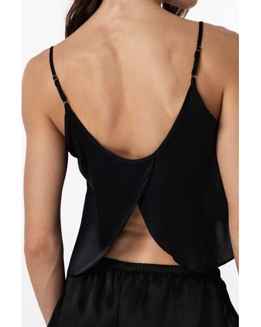 Siksilk Black Adjustable Spaghetti Strap Pure Silk Camisole Set