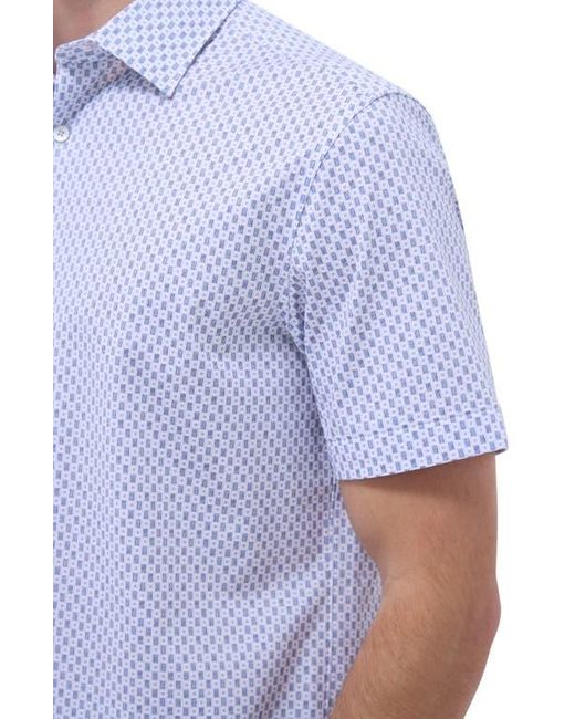 Bugatchi White Miles Ooohcotton Geo Print Short Sleeve Button-Up Shirt for men
