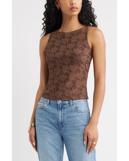 Open Edit Blue Sleeveless Lace Shell