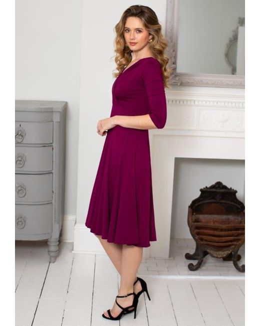 Alie Street London Purple Annie V-Neck 3/4 Sleeve Midi Dress