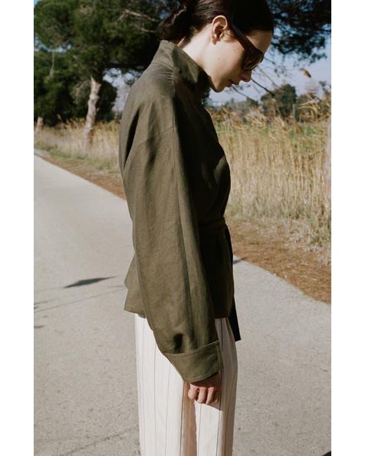 Mango Green Belted Linen Jacket