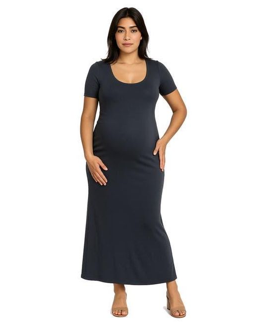 24seven Comfort Apparel Blue Casual Maternity Maxi Dress With Sleeves