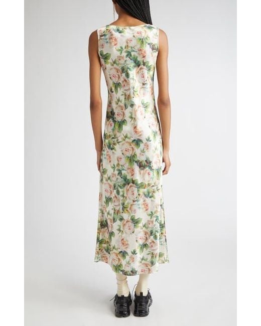 Simone Rocha Metallic Floral Print Scoop Neck Satin Dress