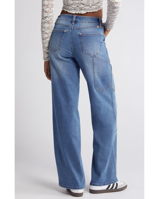 1822 Denim Blue Seamed Patch Pocket Wide Leg Jeans
