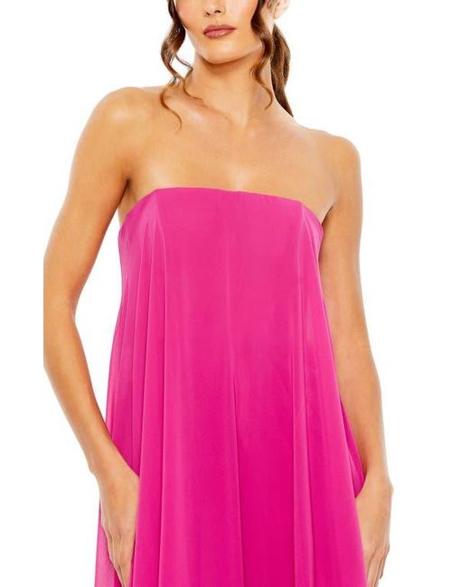 Mac Duggal Pink Strapless Flare Feather Hem Gown