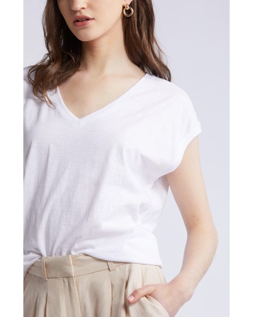 Nordstrom White Sleeveless V-neck Cotton T-shirt