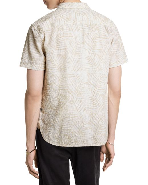 John Varvatos White Loren Short Sleeve Cotton Seersucker Button-up Shirt for men