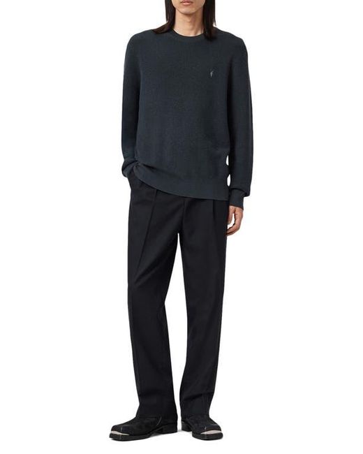 AllSaints Black Oversize Cotton & Wool Waffle Crewneck Sweater for men