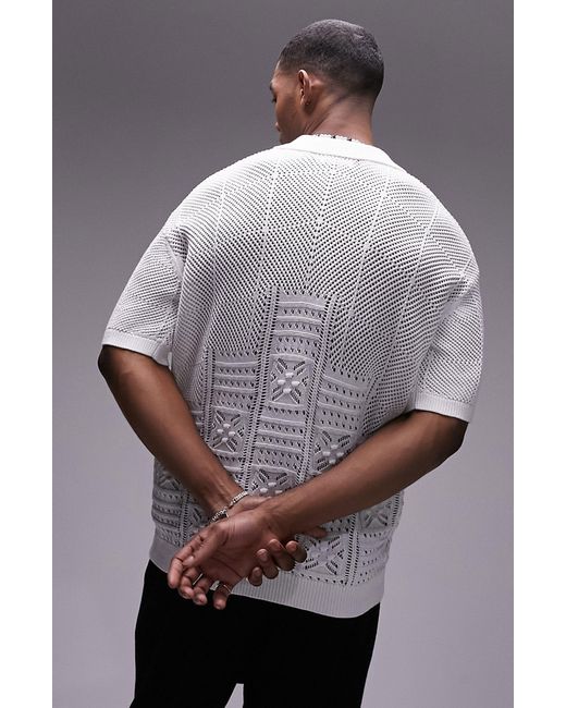 Topman Gray Revere Open Stitch Polo Sweater for men