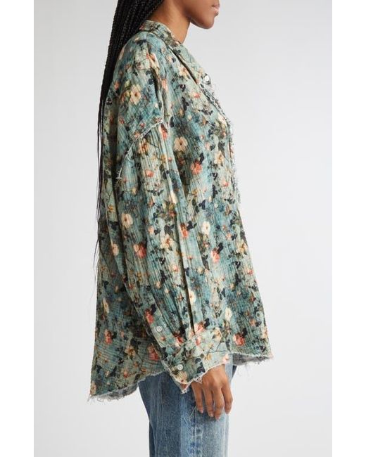 R13 Multicolor Shredded Seam Ruffle Button-Up Shirt