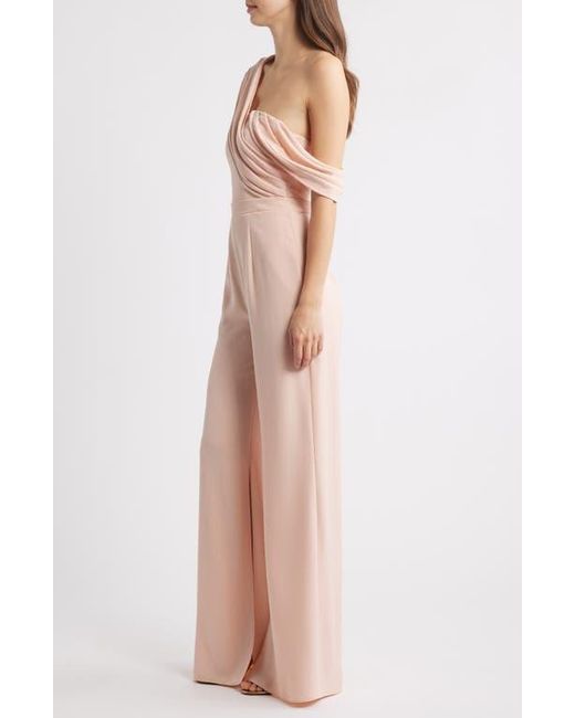 Black Halo Pink Evelina Draped Off The Shoulder Wide Leg Jumpsuit