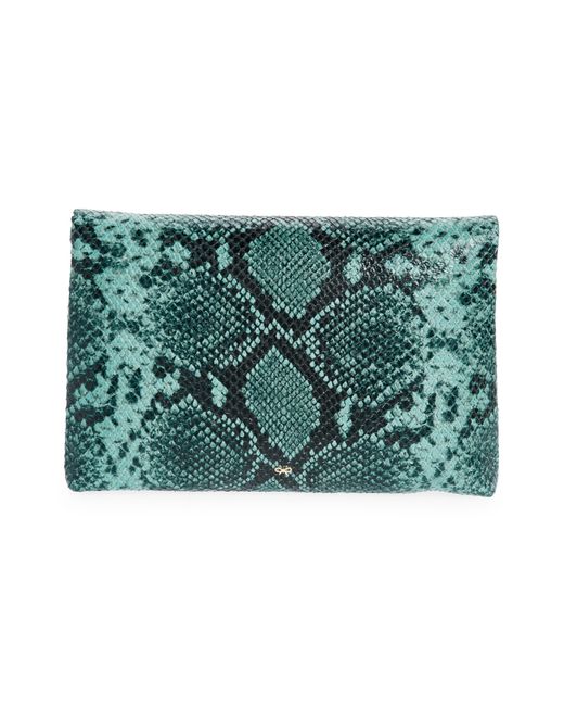 Anya Hindmarch Green Valorie Snake Embossed Leather Clutch