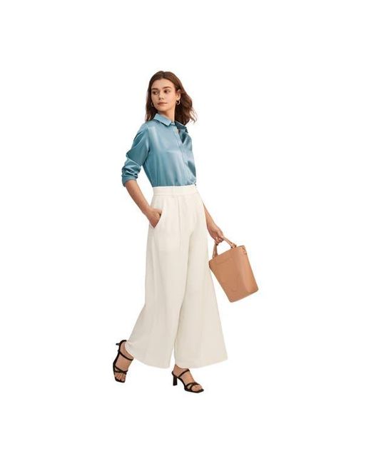 LILYSILK Blue Basic Concealed Placket Silk Shirt