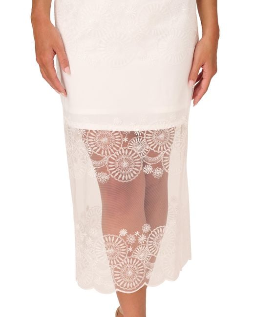 Adrianna Papell White Embroidered Sequin Column Dress