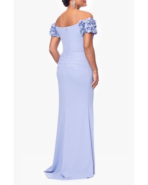 Xscape Evenings Blue Ruffle Scuba Crepe Gown