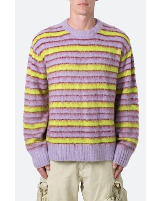 MNML Gray Striped Faux Mohair Sweater for men
