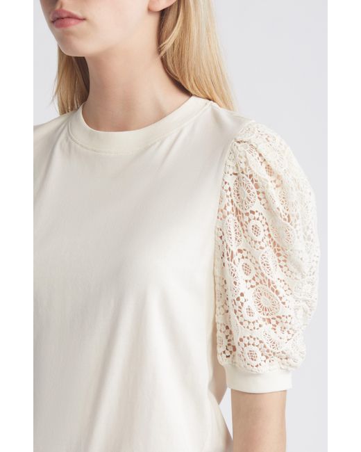 FRAME White Frankie Lace Puff Sleeve T-shirt