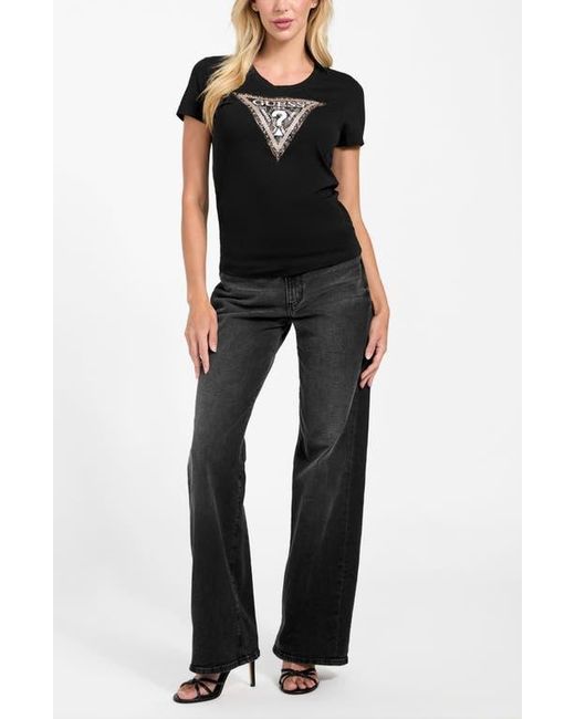 Guess Black Python Triangle Embellished Graphic T-Shirt
