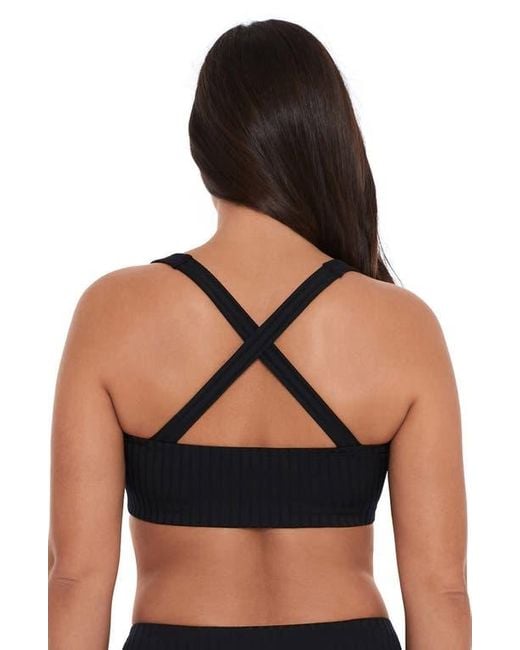 S3 Black Ribbed Scoopneck Crossback Bikini Top