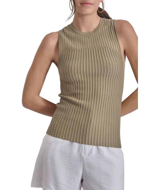 DKNY Gray Stripe Sheer Yoke Sleeveless Sweater