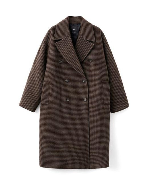Mango Brown Micro Houndstooth Wool Blend Double Breasted Coat