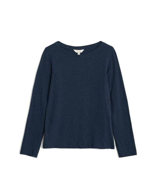Seasalt Cornwall Blue Easel Long Sleeve Stretch Organic Cotton Top