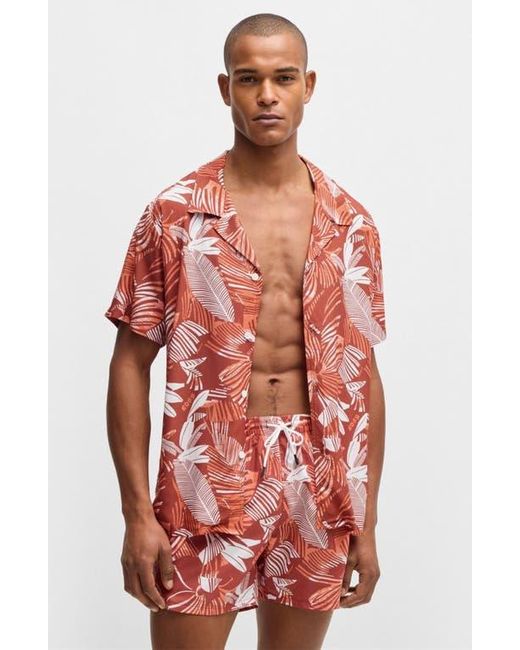 Boss Red Piranha Floral Swim Trunks for men