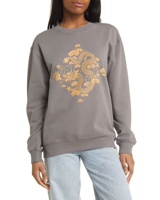GOLDEN HOUR Gray Dragon Diamond Cotton Blend Graphic Sweatshirt