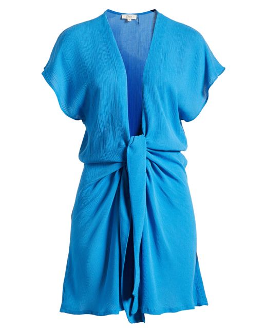 Elan Blue Tie Front Cover-up Wrap Dress