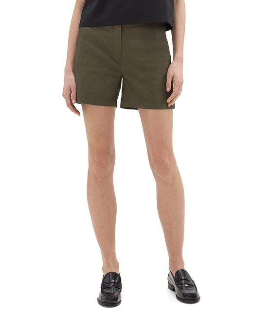 Theory Green Good Tab Waist Linen Blend Shorts