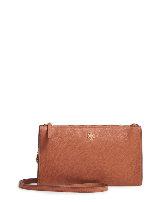 Tory Burch Pebbled Leather Top Zip Crossbody Bag in Brown Lyst