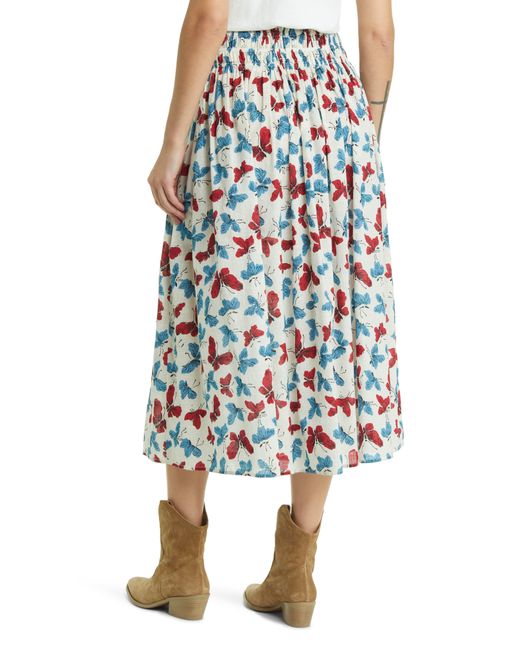 The Great Multicolor The Viola Butterfly Smocked Waist Cotton Midi Skirt