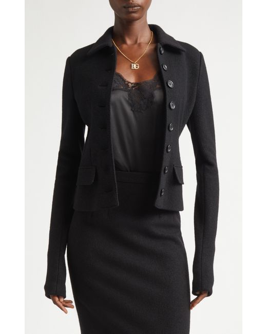 Dolce & Gabbana Black Boiled Wool Fitted Jacket