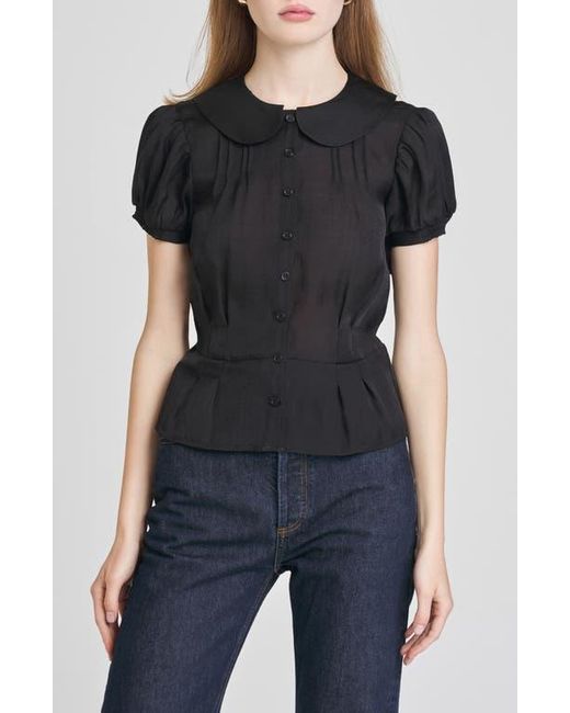 Wayf Kit Puff Sleeve Semisheer Peplum Top in Black | Lyst