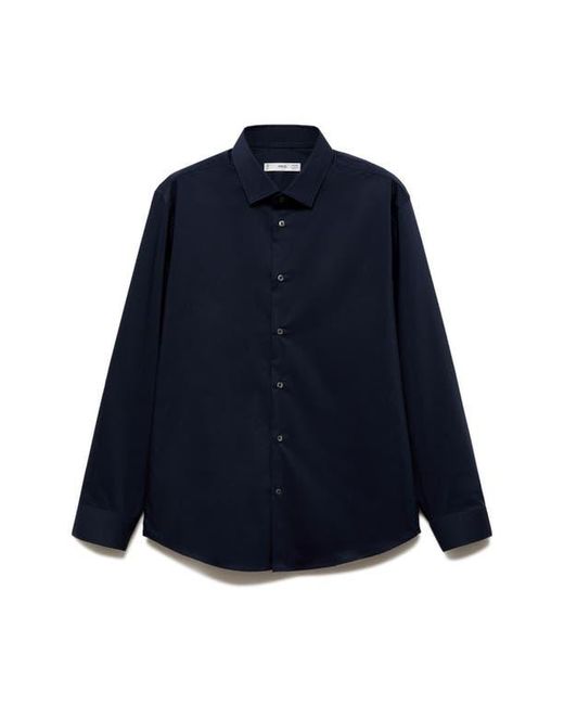 Mango Blue Stretch Button-Up Shirt for men