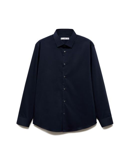 Mango Blue Stretch Button-Up Shirt for men