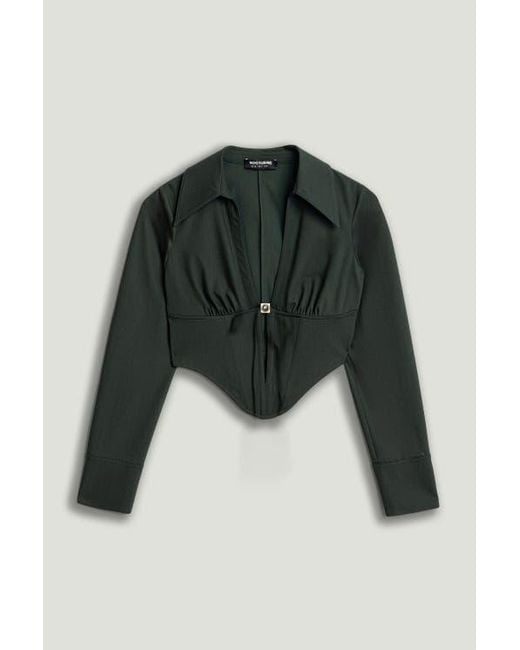 Nocturne Green Sculpted Deep-V Corset Blouse